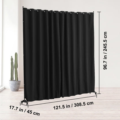 Room Divider, Portable Panel Room Divider with Wheels Curtain Divider Stand, Freestanding Room Divider Privacy Screen for Office, Bedroom, Dining Room, Study, Black