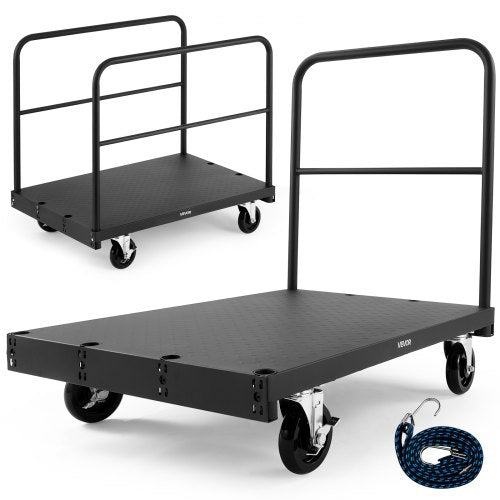 Drywall Cart Dolly, 816 kg Load Capacity, 2-in-1 Steel Panel Truck Cart with 12.5 mm Swivel Casters, 91.4 x 61 cm Platform Truck with 3 Side Handrails for Factory, Warehouse, Garage, Black