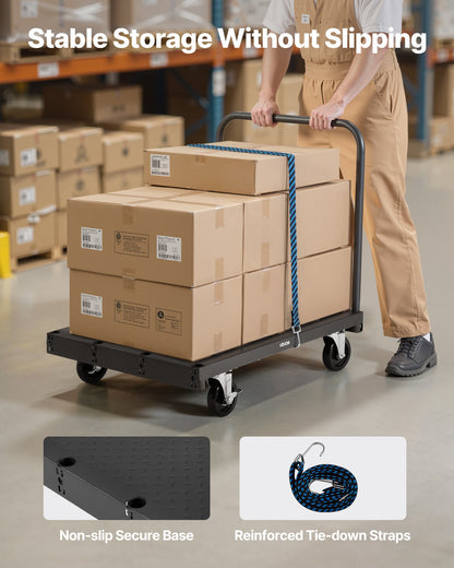 Drywall Cart Dolly, 816 kg Load Capacity, 2-in-1 Steel Panel Truck Cart with 12.5 mm Swivel Casters, 91.4 x 61 cm Platform Truck with 3 Side Handrails for Factory, Warehouse, Garage, Black