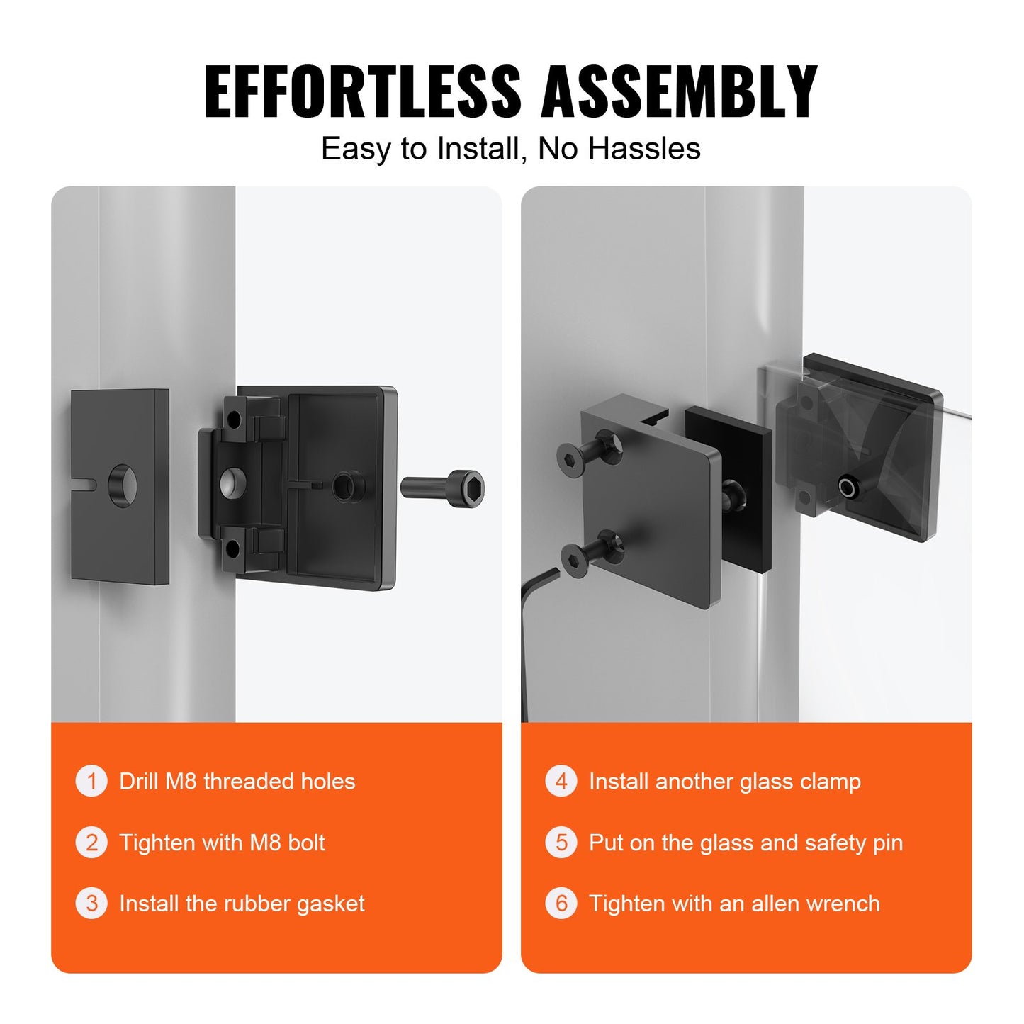 Glass Clamp 40 PCS Square Railing Bracket for 0.31"-0.47" (0.8-1.2cm) Glass Black
