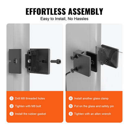 Glass Clamp 40 PCS Square Railing Bracket for 0.31"-0.47" (0.8-1.2cm) Glass Black