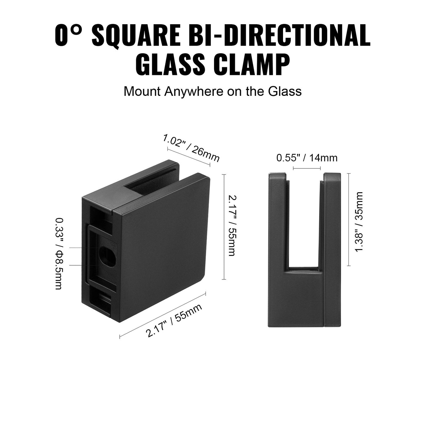 Glass Clamp 40 PCS Square Railing Bracket for 0.31"-0.47" (0.8-1.2cm) Glass Black
