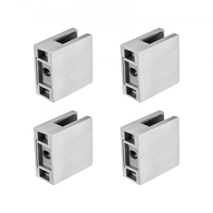 Glass Clamp, 4 PCS Square Glass Railing Bracket for 0.31 "-0.47 " Tempered Glass, 304 Stainless Steel Glass Mounting Clamp, Glass Shelf Bracket for Balcony, Garden, Pool, Stair, Silver