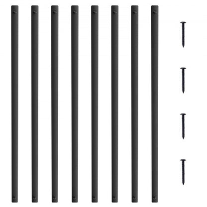 Metallbaluster för trappuppgång, 89,5 x 2,5 x 1,5 cm platta dekorativa ledstänger i aluminiumlegering, 51-pack däckbaluster med skruvar, klassiskt ihåligt däckräcke, satinsvart pulverlackerat för veranda