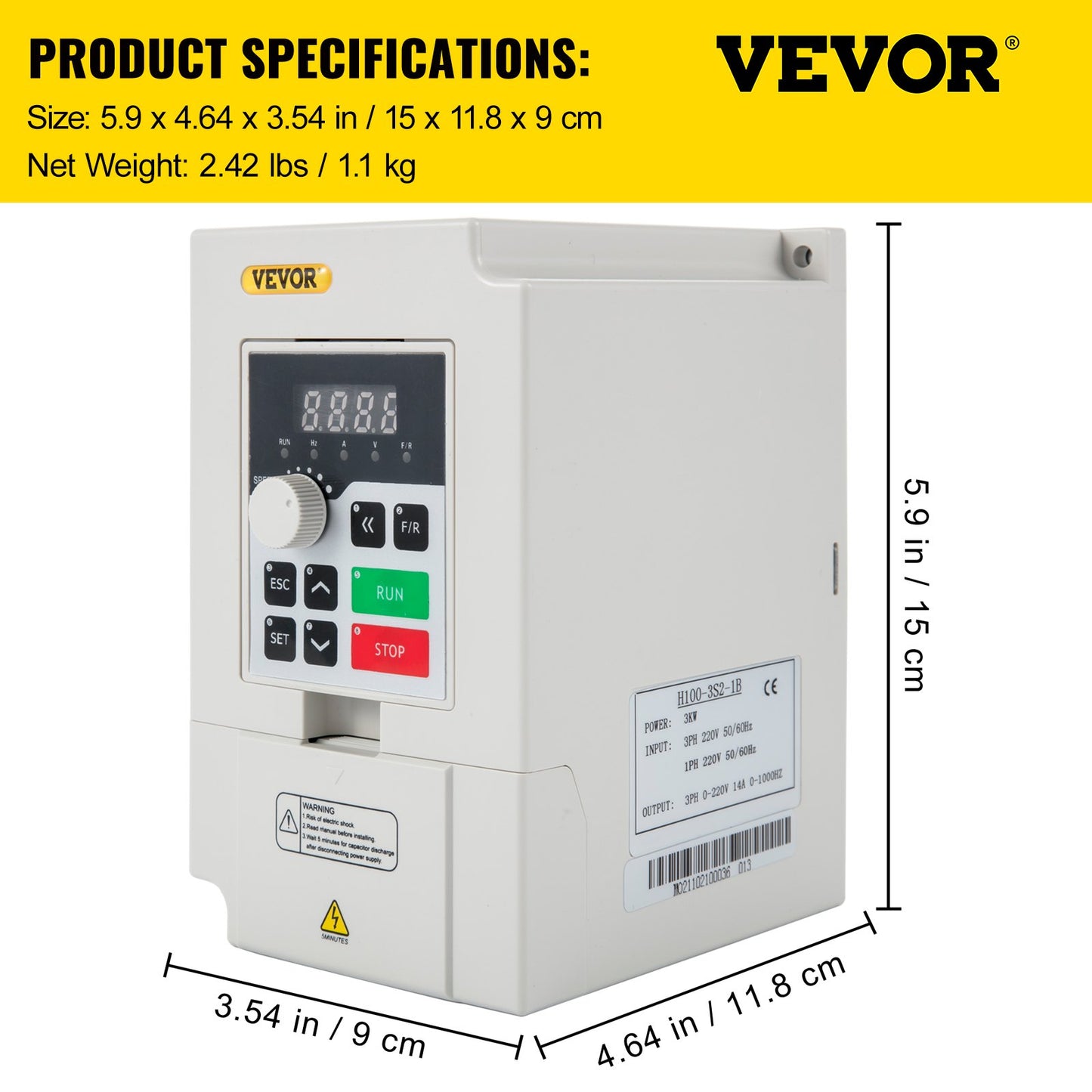 Variable Frequency Drive, AC 220V Input 3KW Variable Frequency CNC Drive Inverter Converter, VFD 4HP 1 or 3 Phase Input, 3 Phase Output, CNC Motor Inverter Converter for Motor Speed Control