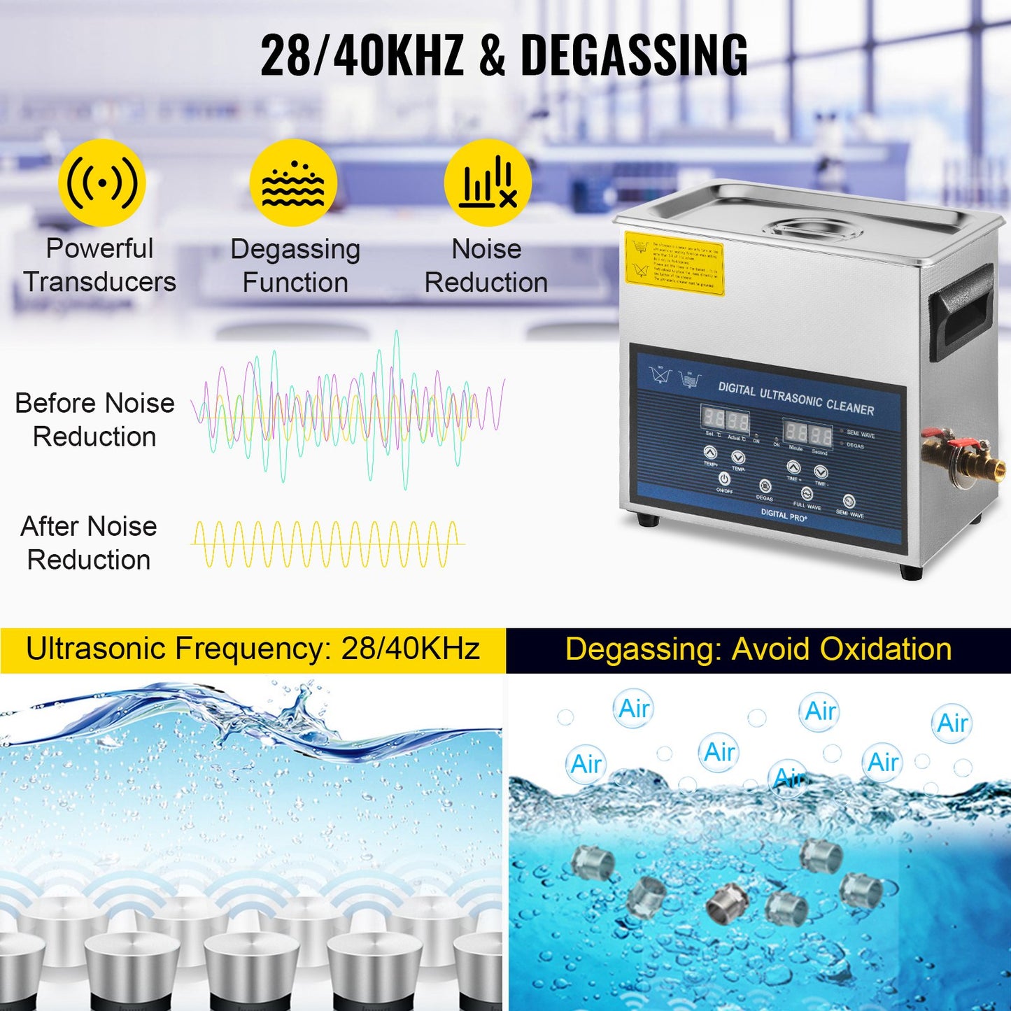 6L Ultrasonic Cleaner Dual Frequency Ultrasonic Cleaning Machine with Heater Jewelry Cleaner for Parts Jewelry Eyeglass Ring Denture Record Circuit Board 28/40KHz