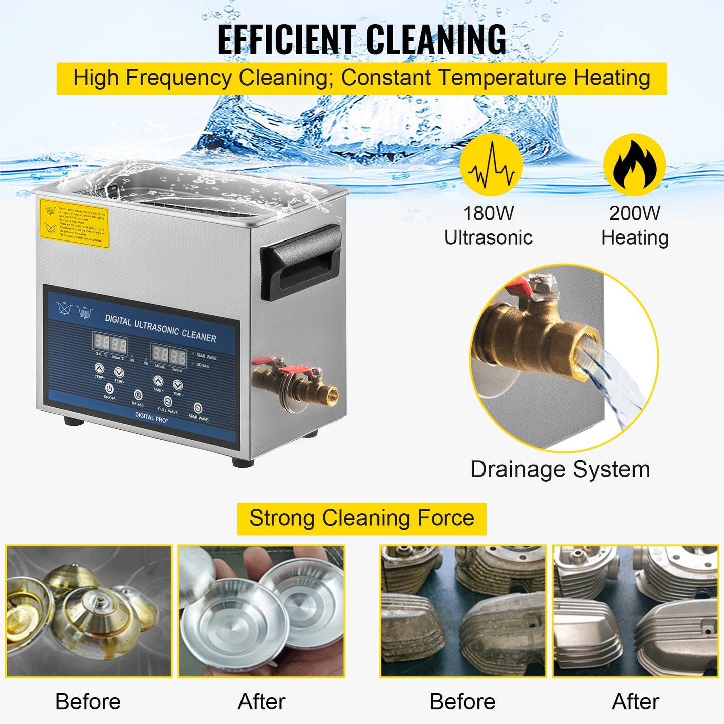 6L Ultrasonic Cleaner Dual Frequency Ultrasonic Cleaning Machine with Heater Jewelry Cleaner for Parts Jewelry Eyeglass Ring Denture Record Circuit Board 28/40KHz