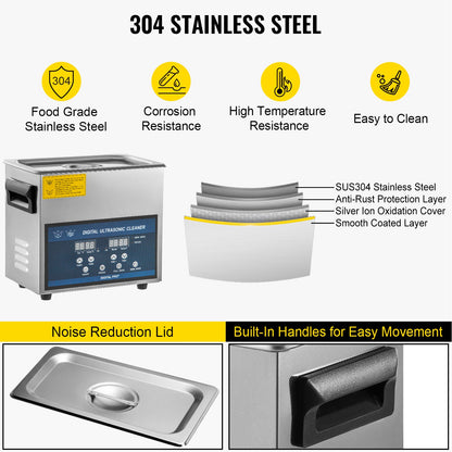 6L Ultrasonic Cleaner Dual Frequency Ultrasonic Cleaning Machine with Heater Jewelry Cleaner for Parts Jewelry Eyeglass Ring Denture Record Circuit Board 28/40KHz