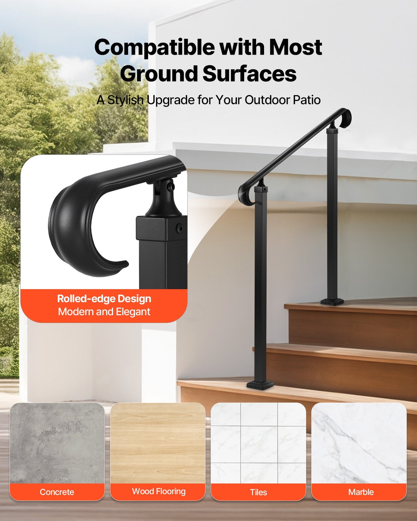 Ledstänger för utomhustrappor, 2-3 steg justerbar höjd, övergångsledstänger i kolstål med installationssats, utvändigt ledstänger för trappor, betong- eller trätrappor, veranda, mattsvart