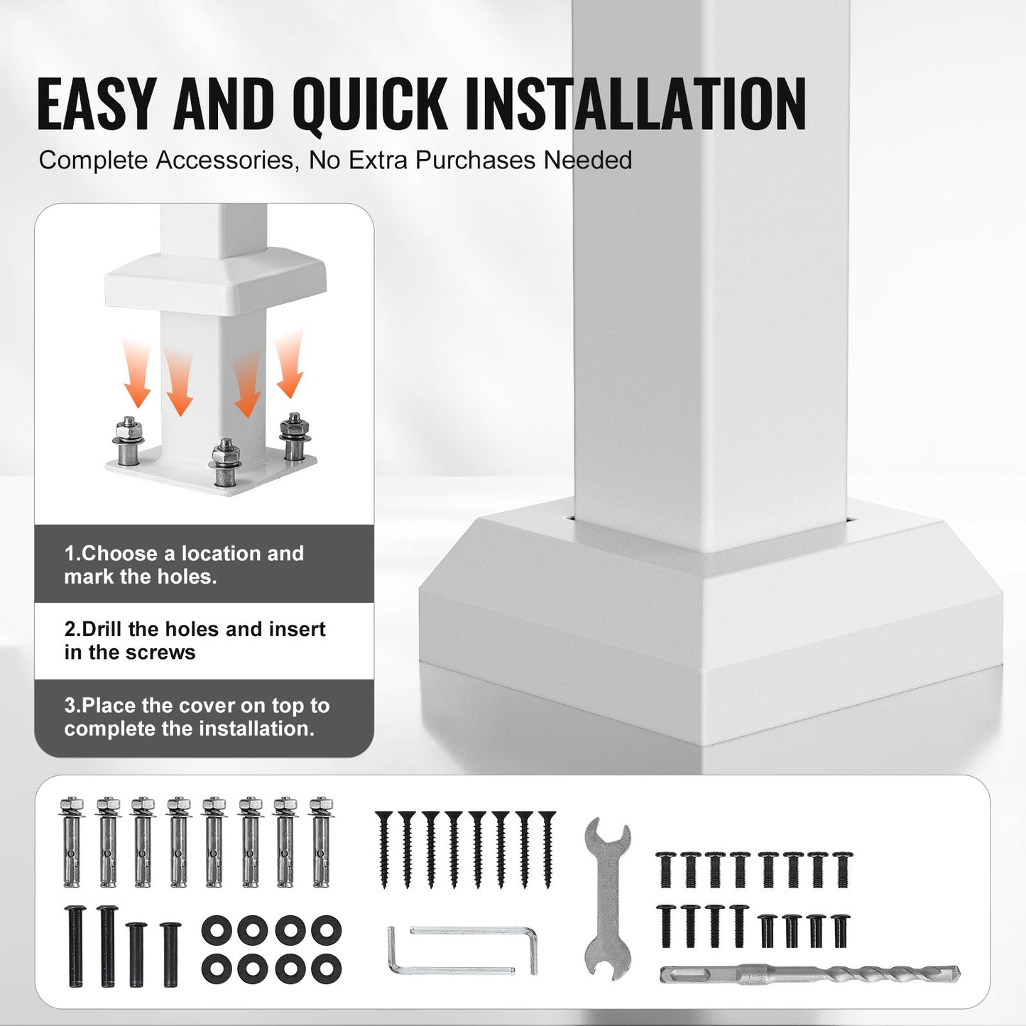 Handrails for Outdoor Steps, 1-2 Step Stair Hand Rail Kit, Transitional Carbon Steel Railings with Installation Kit, Stair Rails for Seniors, Concrete Steps & Porch & Deck, White Retro Arch
