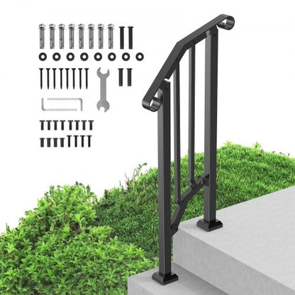 Handrails for Outdoor Steps, 1-2 Step Stair Hand Rail Kit, Transitional Carbon Steel Railings with Installation Kit, Stair Rails for Seniors, Concrete Steps & Porch & Deck, Black Retro Arch