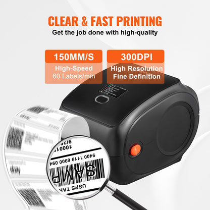 Thermal Label Printer, 300DPI for 4x6 Mailing Packages, Wireless Bluetooth & Automatic Label Recognition, Support Windows/MacOS/Linux/Android/IOS, Compatible with Amazon, eBay, Etsy,etc