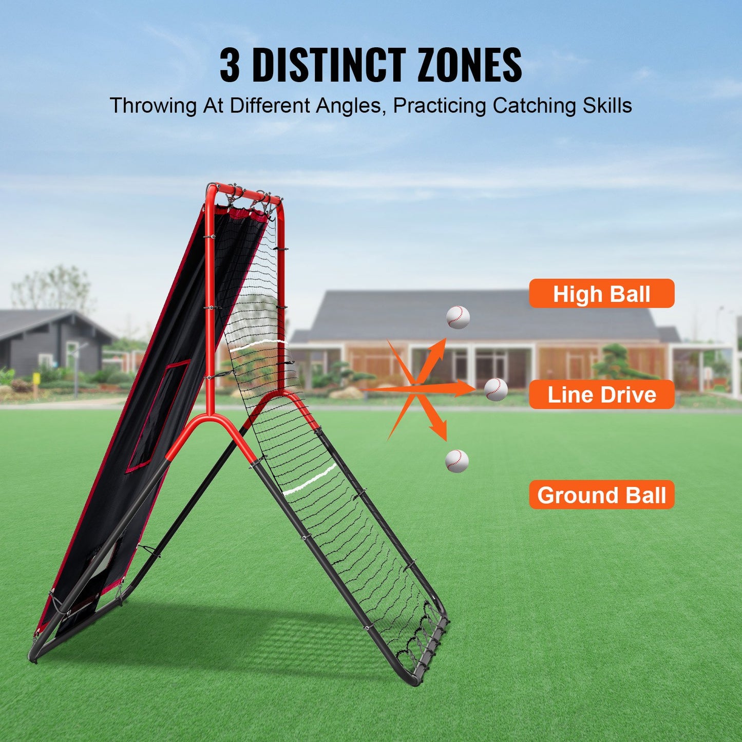 Baseball And Softball Rebounder Net, 3.5 x 4.5 ft 2-in-1 Switch Hitter Pitch Trainer, PitchBack Baseball Pitching Return Trainer Nest, Bounce Back Net for Fielding/Throwing Practice