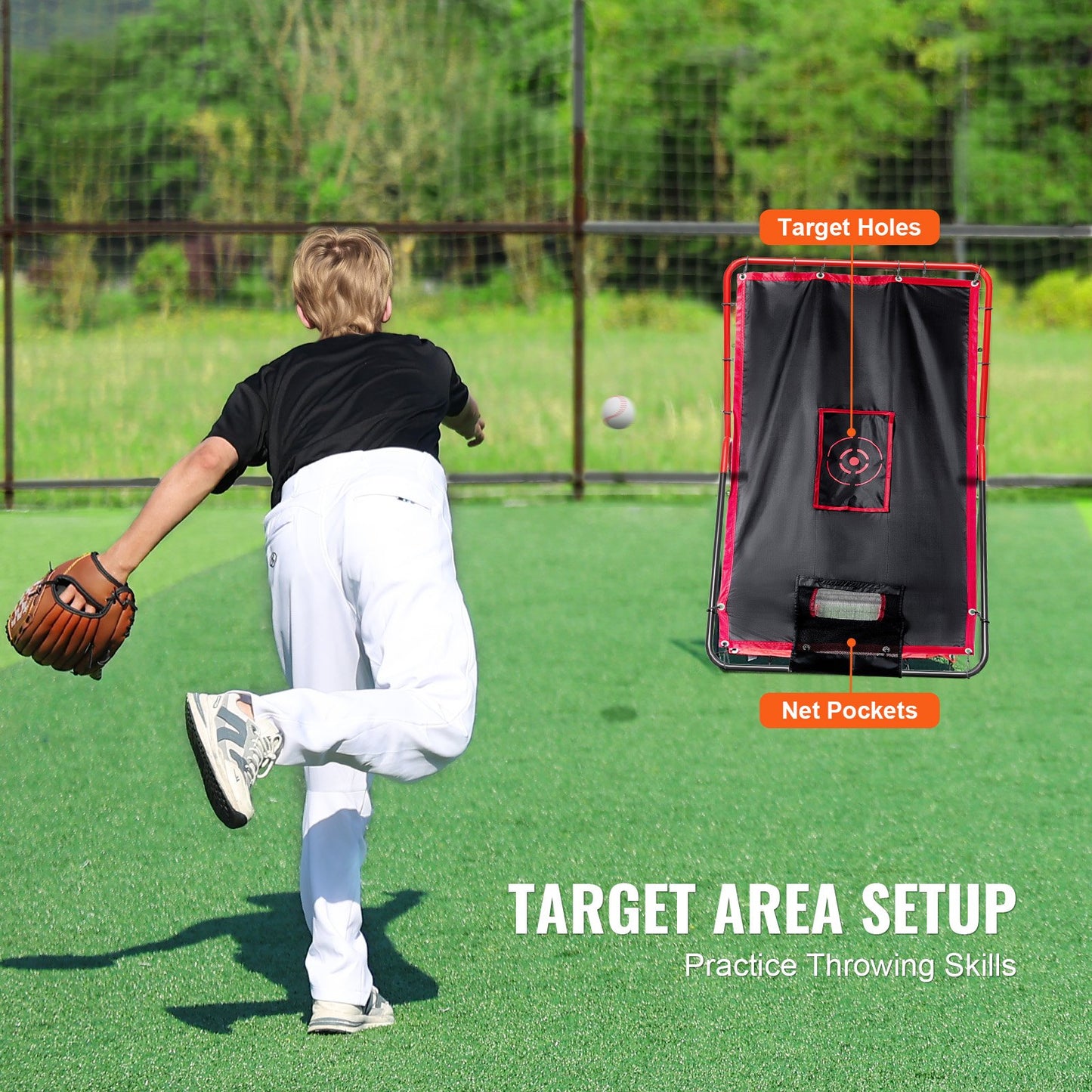 Baseball And Softball Rebounder Net, 3.5 x 4.5 ft 2-in-1 Switch Hitter Pitch Trainer, PitchBack Baseball Pitching Return Trainer Nest, Bounce Back Net for Fielding/Throwing Practice