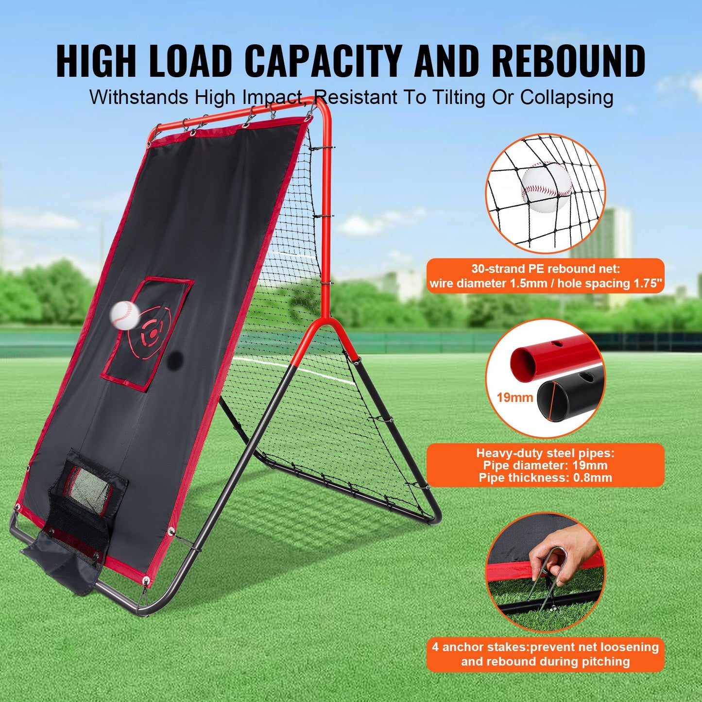 Baseball And Softball Rebounder Net, 3.5 x 4.5 ft 2-in-1 Switch Hitter Pitch Trainer, PitchBack Baseball Pitching Return Trainer Nest, Bounce Back Net for Fielding/Throwing Practice