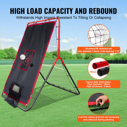 Baseball And Softball Rebounder Net, 3.5 x 4.5 ft 2-in-1 Switch Hitter Pitch Trainer, PitchBack Baseball Pitching Return Trainer Nest, Bounce Back Net for Fielding/Throwing Practice