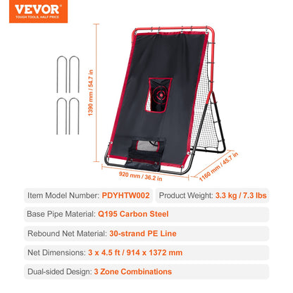 Baseball And Softball Rebounder Net, 3.5 x 4.5 ft 2-in-1 Switch Hitter Pitch Trainer, PitchBack Baseball Pitching Return Trainer Nest, Bounce Back Net for Fielding/Throwing Practice