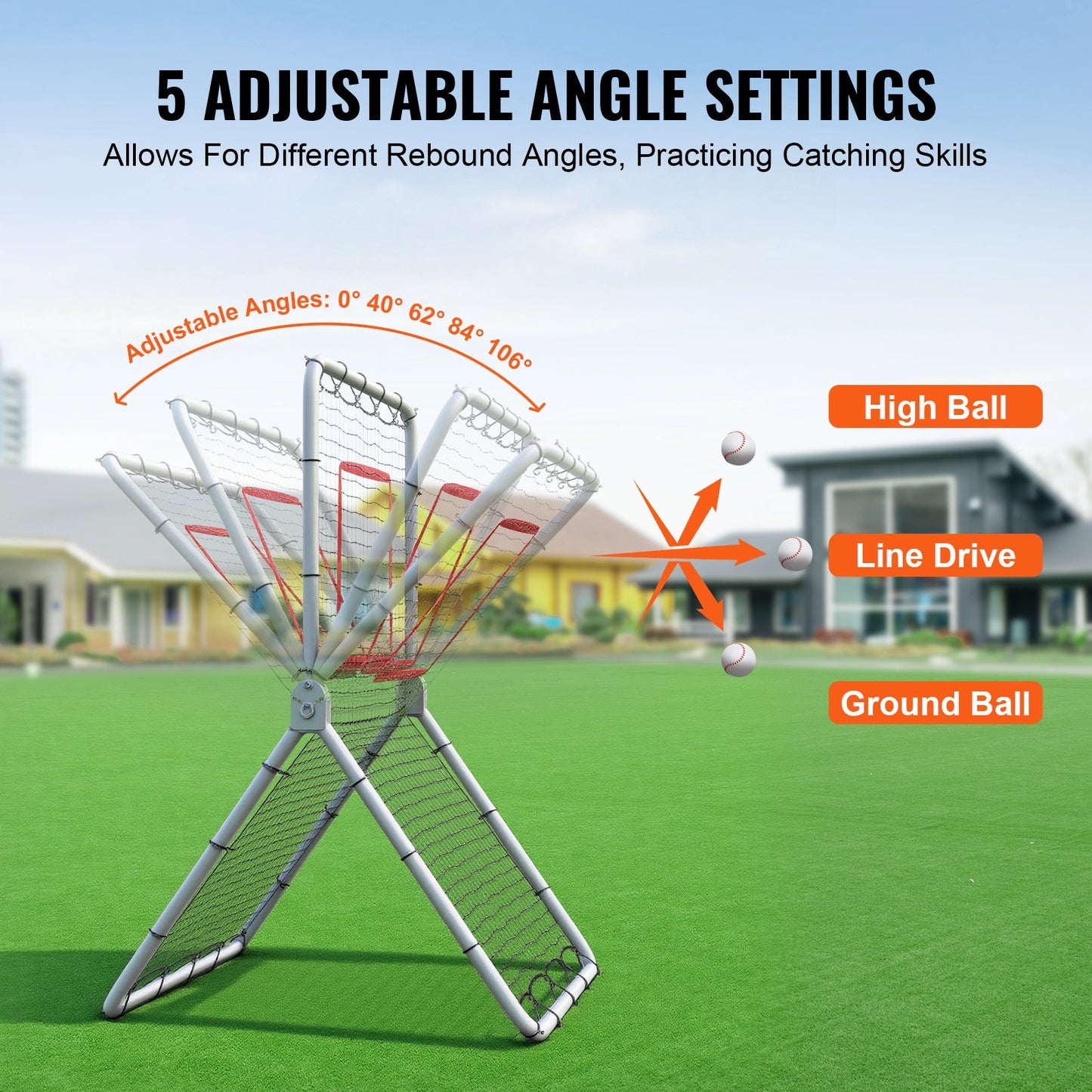 Baseball And Softball Rebounder Net, 3.5 x 6 ft PitchBack Baseball Pitching Nest, Softball Pitchback Net, Fielding Trainer, Bounce Back Net for Fielding/Throwing Practice, 5 Adjustable Angles