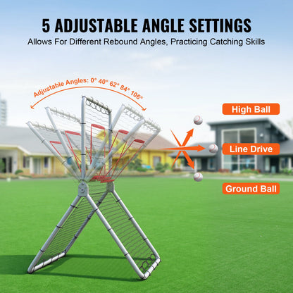 Baseball And Softball Rebounder Net, 3.5 x 6 ft PitchBack Baseball Pitching Nest, Softball Pitchback Net, Fielding Trainer, Bounce Back Net for Fielding/Throwing Practice, 5 Adjustable Angles