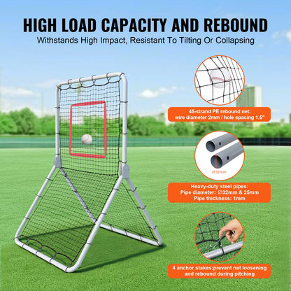 Baseball And Softball Rebounder Net, 3.5 x 6 ft PitchBack Baseball Pitching Nest, Softball Pitchback Net, Fielding Trainer, Bounce Back Net for Fielding/Throwing Practice, 5 Adjustable Angles