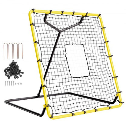Baseboll- och softbollreboundernät, 4 x 4,5 fot PitchBack-basebollnät för pitching- och fältträning, Pitch Return Trainer-reboundnät med pitchingmål, 4 justerbara vinklar