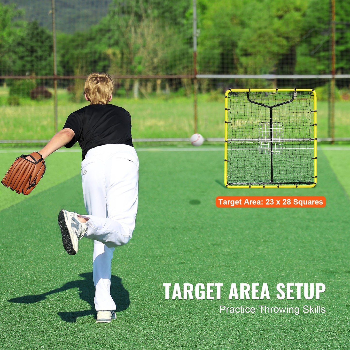 Baseboll- och softbollreboundernät, 4 x 4,5 fot PitchBack-basebollnät för pitching- och fältträning, Pitch Return Trainer-reboundnät med pitchingmål, 4 justerbara vinklar