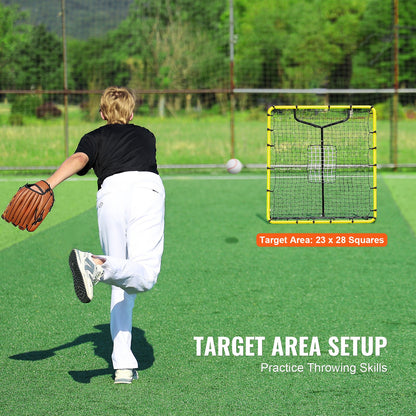 Baseboll- och softbollreboundernät, 4 x 4,5 fot PitchBack-basebollnät för pitching- och fältträning, Pitch Return Trainer-reboundnät med pitchingmål, 4 justerbara vinklar