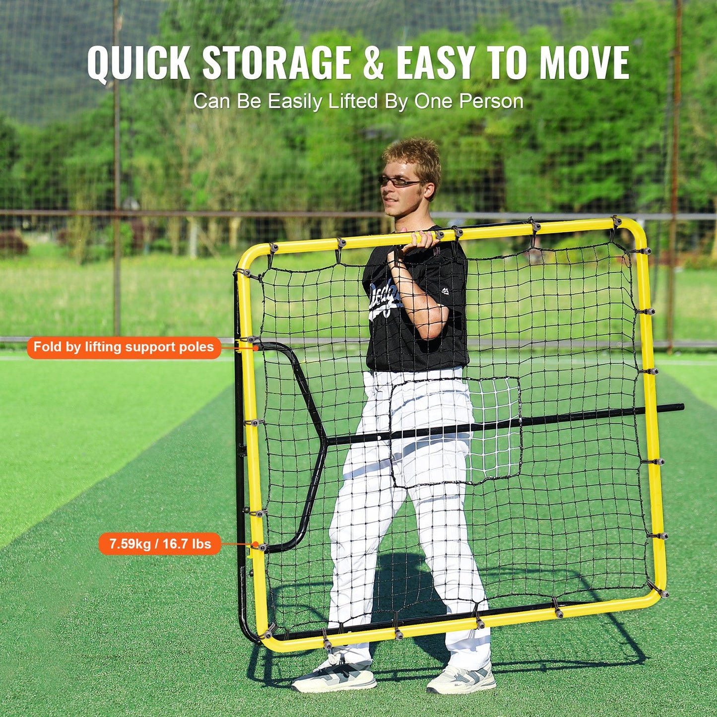 Baseboll- och softbollreboundernät, 4 x 4,5 fot PitchBack-basebollnät för pitching- och fältträning, Pitch Return Trainer-reboundnät med pitchingmål, 4 justerbara vinklar