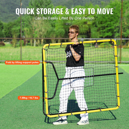 Baseboll- och softbollreboundernät, 4 x 4,5 fot PitchBack-basebollnät för pitching- och fältträning, Pitch Return Trainer-reboundnät med pitchingmål, 4 justerbara vinklar