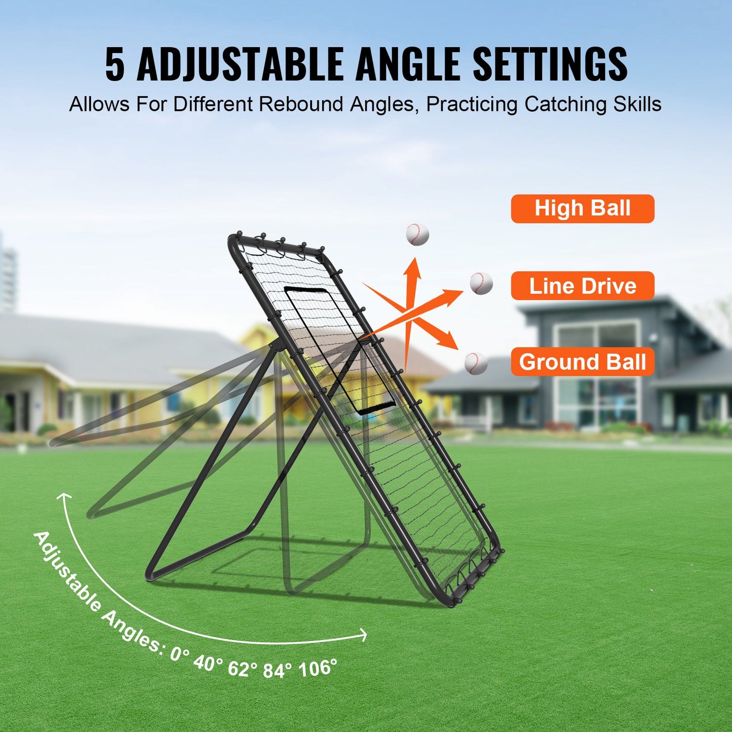 Baseboll- och softbollreboundernät, 4 x 6 fot PitchBack-basebollnät för pitching- och fältträning, Pitch Return Trainer-reboundnät med pitchingmål, 4 justerbara vinklar