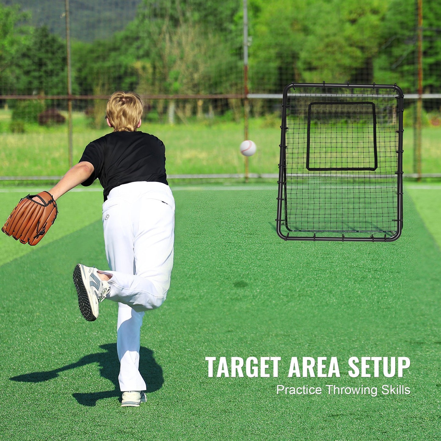 Baseboll- och softbollreboundernät, 4 x 6 fot PitchBack-basebollnät för pitching- och fältträning, Pitch Return Trainer-reboundnät med pitchingmål, 4 justerbara vinklar