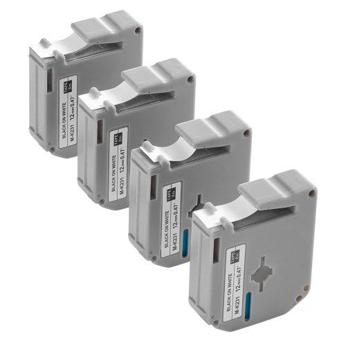 Etikettband, 4-pack, 0,47 tum / 12 mm svart på vit etikettkassett kompatibel med olika typer av Brother-etiketterare, hållbar och långvarig, vattentät, ersättning för Letra Tag M-K231