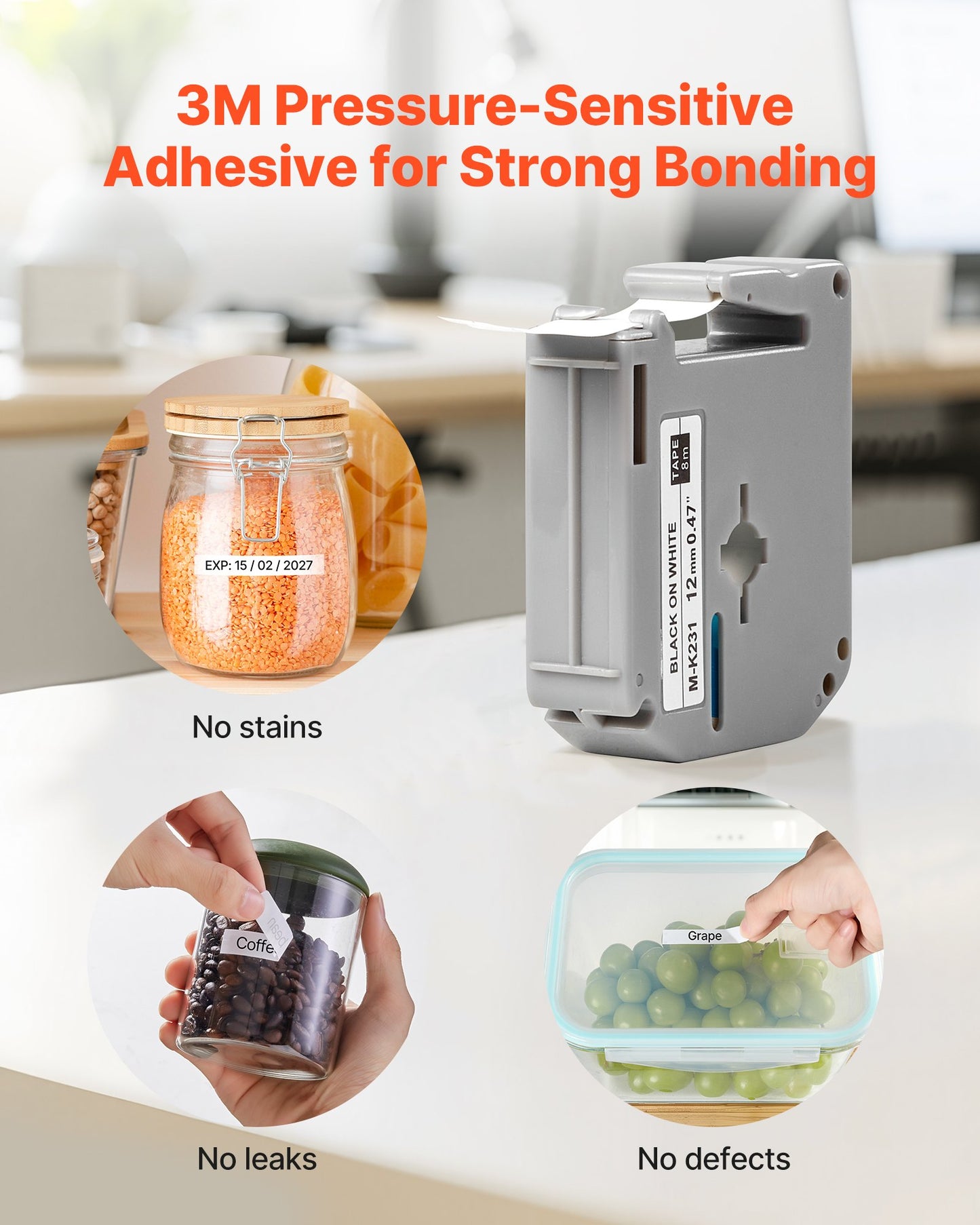 Label Maker Tape, 4 Pack, 0.47 in / 12 mm Black on White Label Cartridge Compatible for Various Types of Brother Labelers, Durable & Long-lasting, Waterproof, Replacement for Letra Tag M-K231