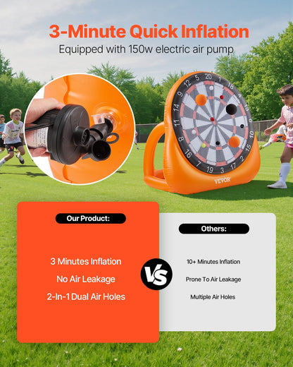 Inflatable Soccer Dart Board, over 6 ft High Giant Soccer Dart Board with 4 Kick Balls, 12 Tennis and Air Pump, 3-Min Setup, Ideal for Giant Yard Games, Giant Kick Darts Game, Backyard Golf Game