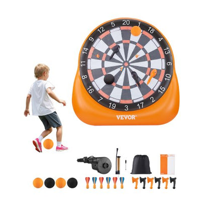 Uppblåsbar fotbollspiltavla, över 1,8 meter hög jättefotbollspiltavla med 4 sparkbollar, 6 pilar, 6 yxor och luftpump, 3 minuters uppställning, perfekt för jättegårdsspel, jättesparkpilspel, fotbollspilt
