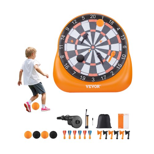 Uppblåsbar fotbollspiltavla, över 1,8 meter hög jättefotbollspiltavla med 4 sparkbollar, 6 pilar, 6 yxor och luftpump, 3 minuters uppställning, perfekt för jättegårdsspel, jättesparkpilspel, fotbollspilt