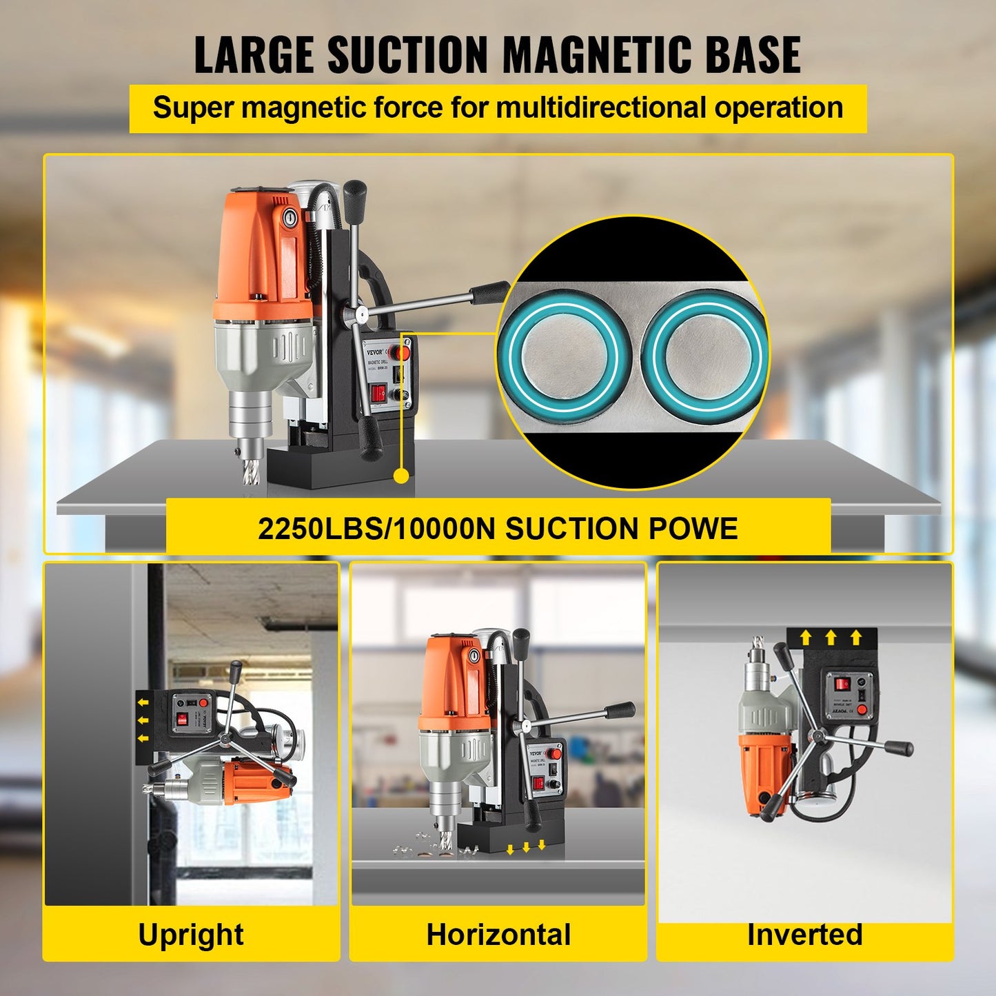 Magnetborrmaskin 220V-240V Magnetisk borrmaskin 980W, Metallborrpress Hög effekt 680 rpm, Multifunktions metallborrpress 35MM Kärnborrmaskin för borrning och gängning