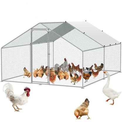 Large Metal Chicken Coop, 9.8x12.9x6.5 ft Walk-in Chicken Runs for Yard with Cover, Spire Roof Hen House with Security Lock for Outdoor and Backyard, Farm, Duck Rabbit Cage Poultry Pen
