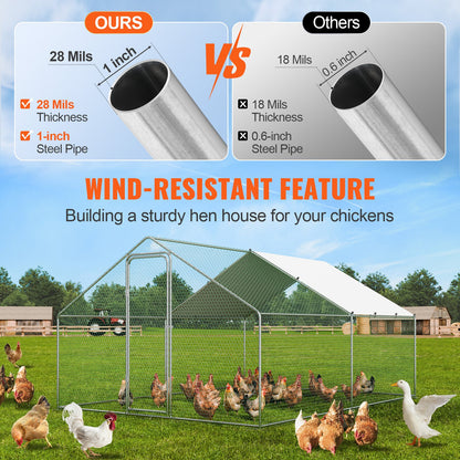 Large Metal Chicken Coop, 9.8x12.9x6.5 ft Walk-in Chicken Runs for Yard with Cover, Spire Roof Hen House with Security Lock for Outdoor and Backyard, Farm, Duck Rabbit Cage Poultry Pen