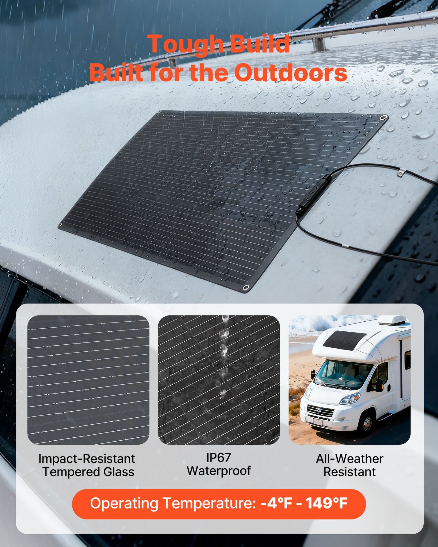 Flexible Solar Panel, 100W Semi-Flexible Bendable Monocrystalline Solar Panel, 23% Efficiency Mono Off-Grid Charger with MC4 Output, IP67 Waterproof for Marine RV Car Cabin Curved Surfaces