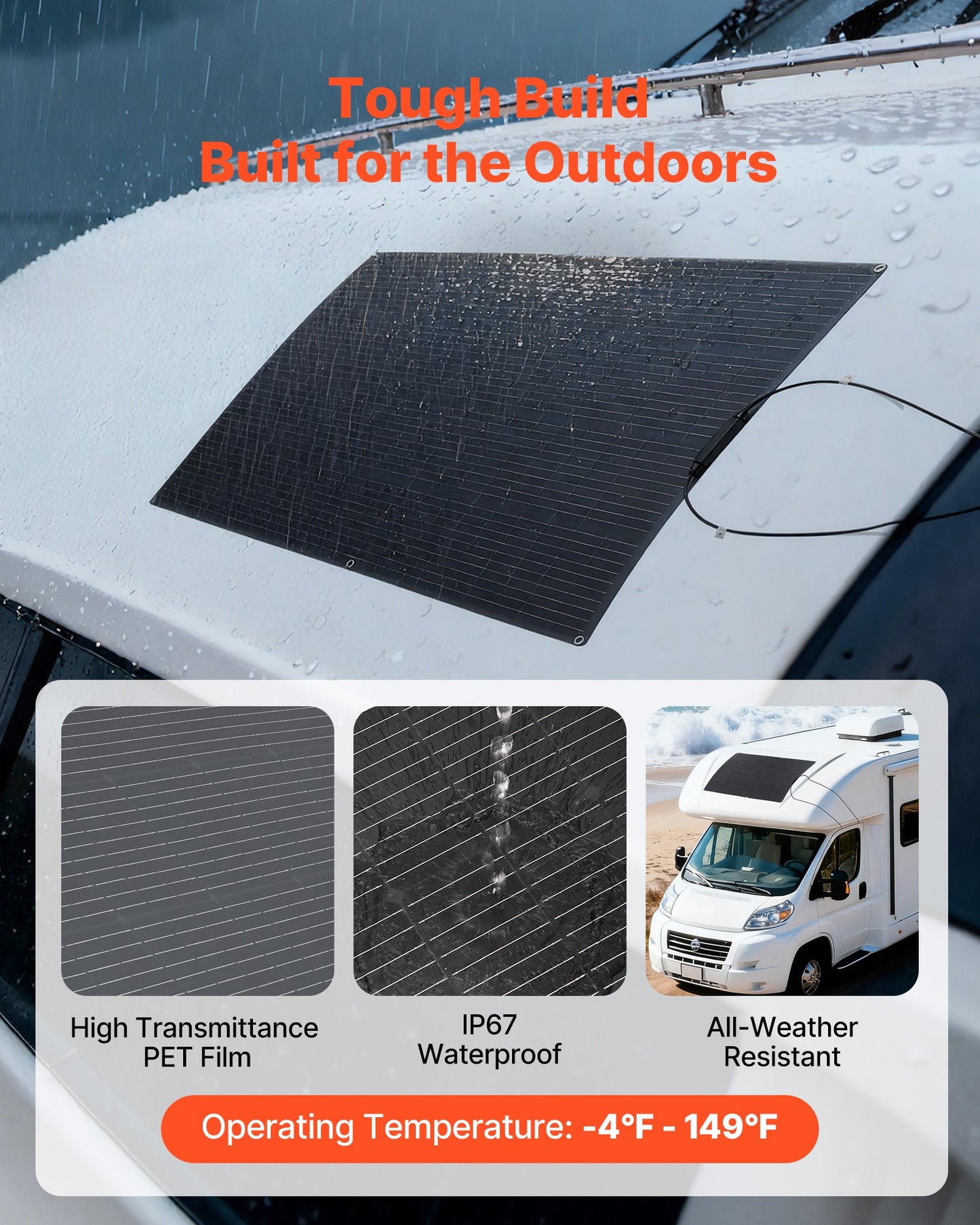 Flexible Solar Panel, 200W Semi-Flexible Bendable Monocrystalline Solar Panel, 21.9% Efficiency Mono Off-Grid Charger with MC4 Output, IP67 Waterproof for Marine RV Car Cabin Curved Surfaces