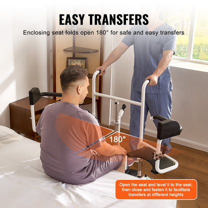 Electric Patient Lift Transfer Chair, One-Button Electric Lift Wheelchair with 180° Split Seat & Bedpan, Bathroom Bedside Commode Chair with Locking Swivel Casters for Seniors Disabled, 220LBS