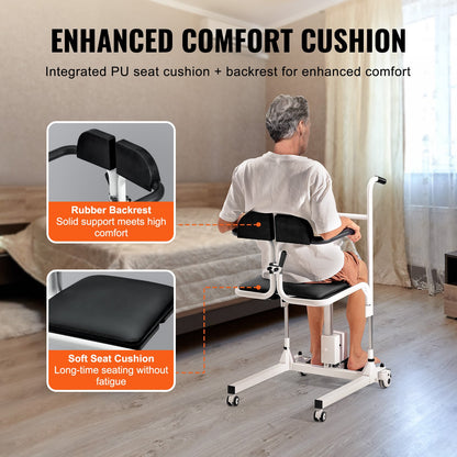 Electric Patient Lift Transfer Chair, One-Button Electric Lift Wheelchair with 180° Split Seat & Bedpan, Bathroom Bedside Commode Chair with Locking Swivel Casters for Seniors Disabled, 220LBS