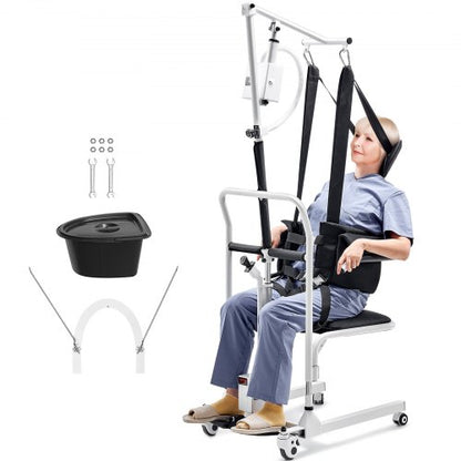 Electric Patient Lift Transfer Chair, Electric Lift Wheelchair with Sling & Adjustable Height, Bedside Commode Shower Chair with 180° Split Seat and Bedpan for Seniors Disabled, 220LBS Capacity