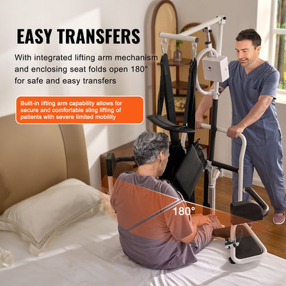 Electric Patient Lift Transfer Chair, Electric Lift Wheelchair with Sling & Adjustable Height, Bedside Commode Shower Chair with 180° Split Seat and Bedpan for Seniors Disabled, 220LBS Capacity
