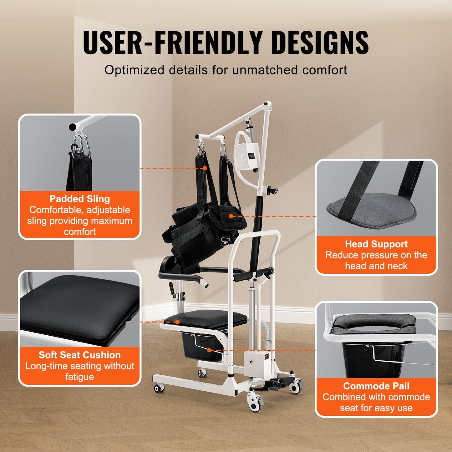 Electric Patient Lift Transfer Chair, Electric Lift Wheelchair with Sling & Adjustable Height, Bedside Commode Shower Chair with 180° Split Seat and Bedpan for Seniors Disabled, 220LBS Capacity