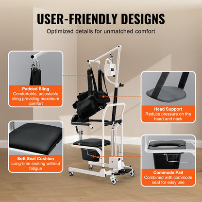 Electric Patient Lift Transfer Chair, Electric Lift Wheelchair with Sling & Adjustable Height, Bedside Commode Shower Chair with 180° Split Seat and Bedpan for Seniors Disabled, 220LBS Capacity