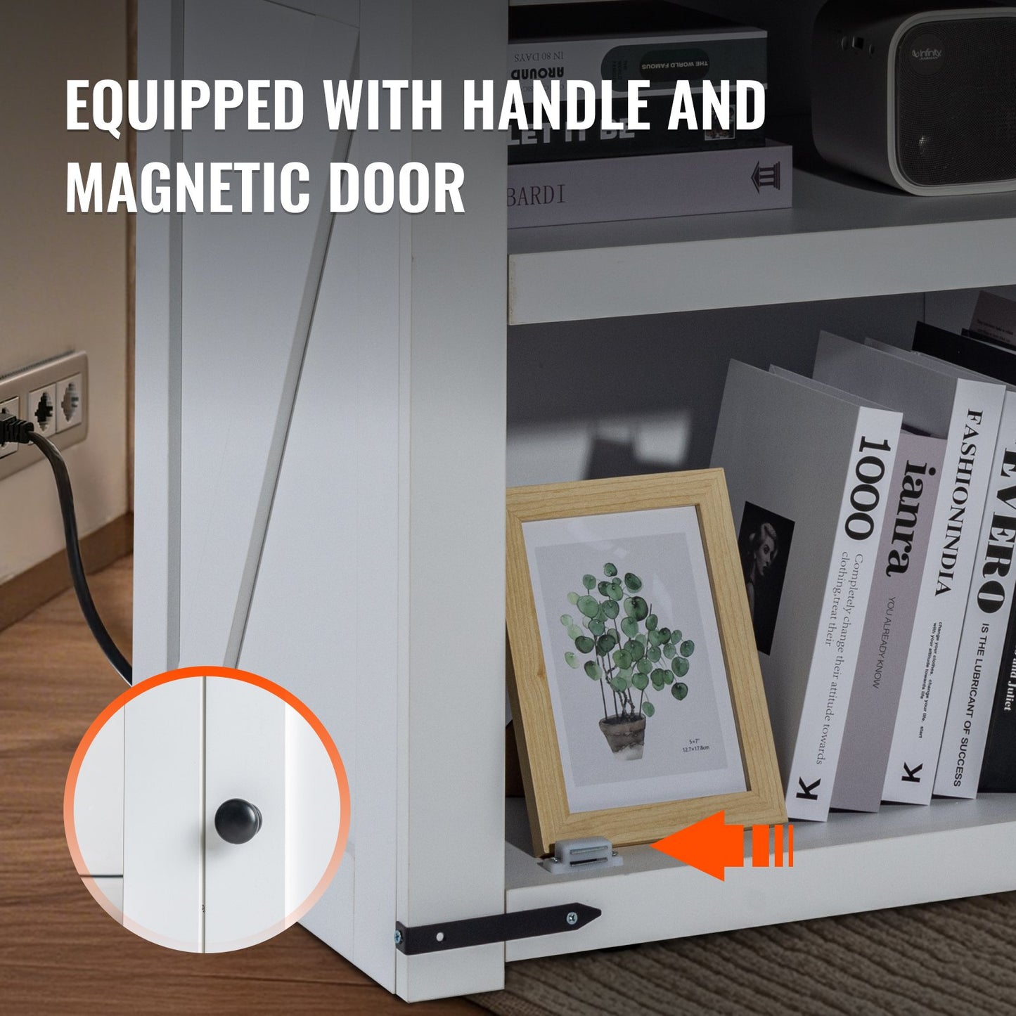 Farmhouse End Table, Square Night Stand with USB Ports and Outlets, 3 Tiers End Table Side Table with Storage Cabinet, Ideal for Living Room, Bedroom, Office, White