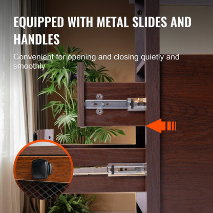 Farmhouse End Table, Narrow Night Stand with USB Ports and Outlets, 4 Tiers End Table Side Table with Storage Cabinet and 2 Drawers, Ideal for Living Room, Bedroom, Office, Brown