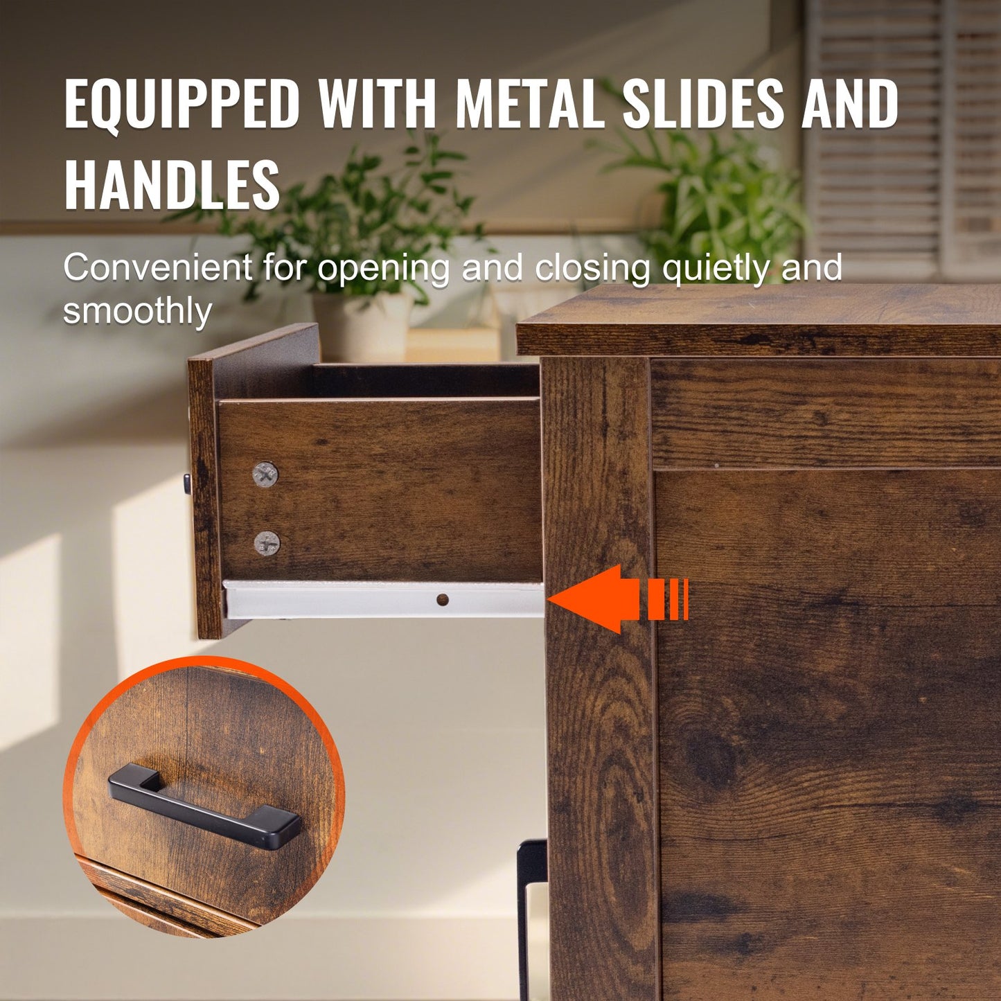 Sidobord i lantligt stil, nattduksbord med USB-portar och uttag, sidobord i 3 våningar, sidobord med förvaringsskåp och 1 låda, perfekt för vardagsrum, sovrum, kontor, Burlywood